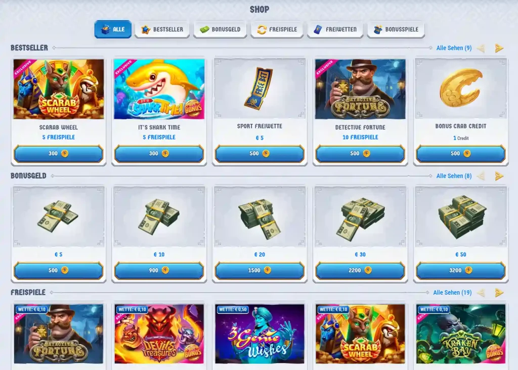 Romibet Casino Bonus Shop mit Coins System und Freispiele Belohnungen