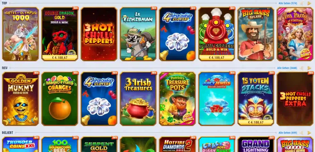 Romibet Casino Slot Spiele Übersicht mit verschiedenen Spielautomaten